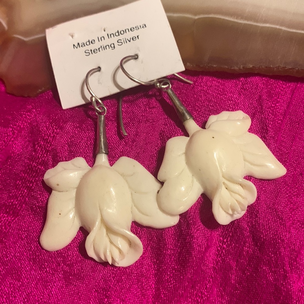 Sterling silver and organic material tulip earrings